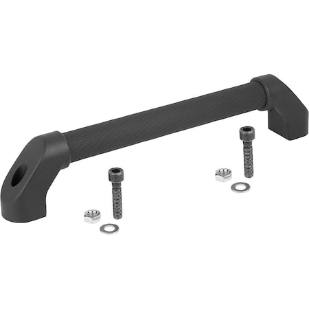 Kipp Tubular Handle A=250, L=294, H=80, Form:B, Aluminum Serrated Plastic Sleeve, Comp: Plastic, Black,  K0222.2502